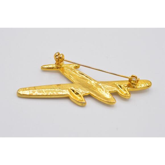 Crystal Airplane Pin Brooch Gold Pave Rhinestone Statement Vintage 1980s Bin1 - Picture 8 of 9